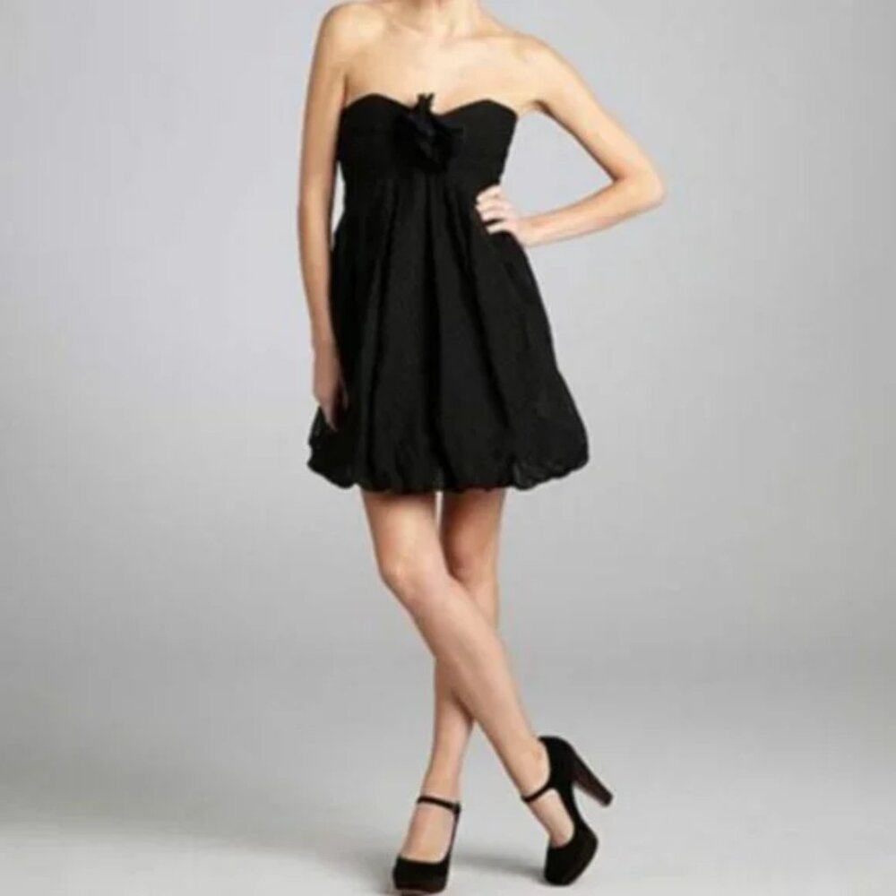 NWT Shoshanna Black Swiss Dot Silk Blend Strapless Bubble Hem Dress Size XS